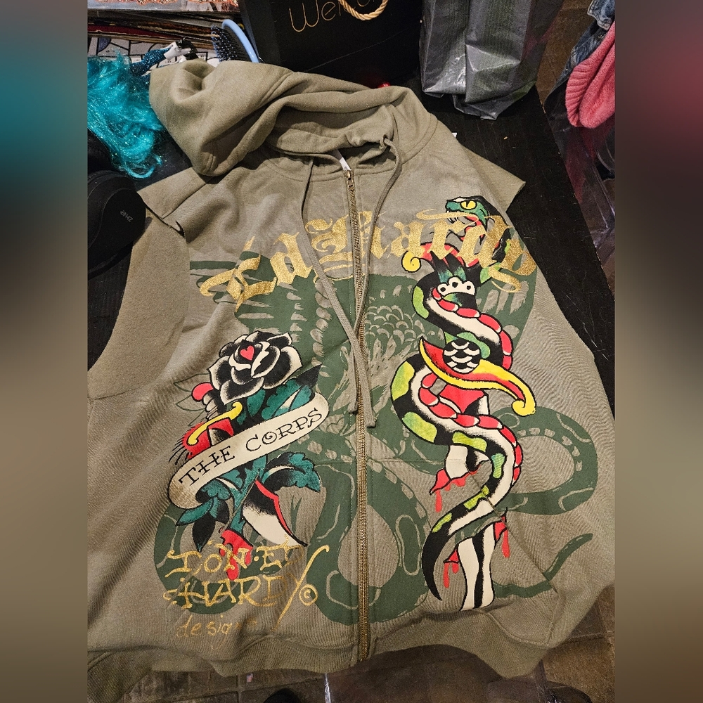 Ed Hardy Sleeveless Zipup Sweatshirt